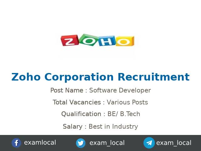 Zoho Corporation Recruitment 2022 Various Software Developer Jobs