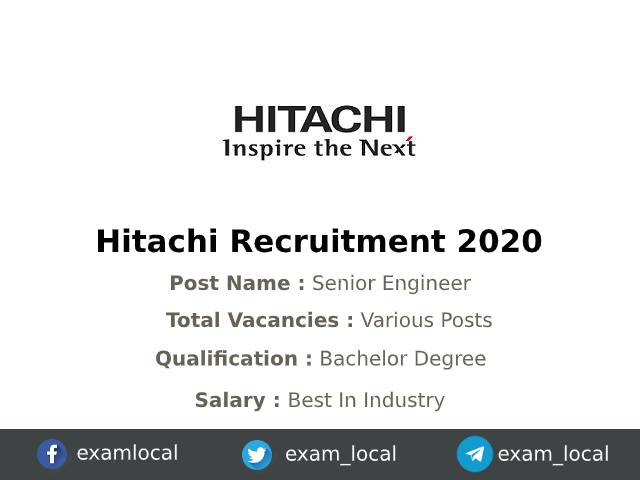 Hitachi Recruitment 2020 | Various Senior Engineer Jobs - Examlocal