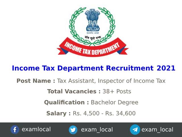 Income Tax Department Recruitment 2021 | Tax Assistant, Inspector of ...