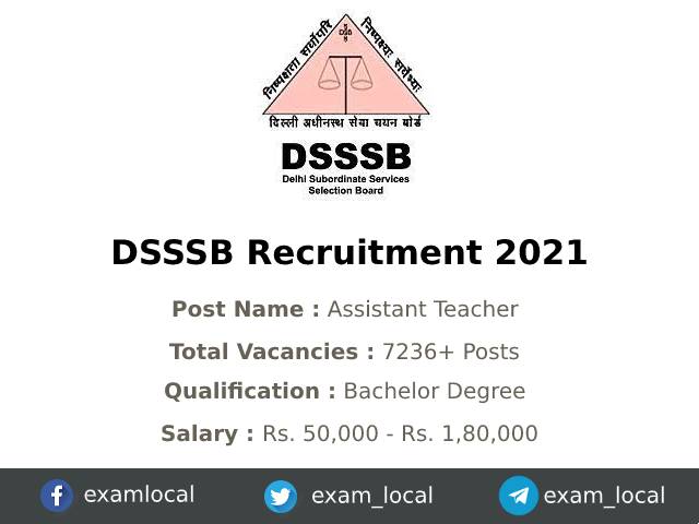 DSSSB Recruitment 2021 | 7236 Assistant Teacher Jobs - ExamLocal.in