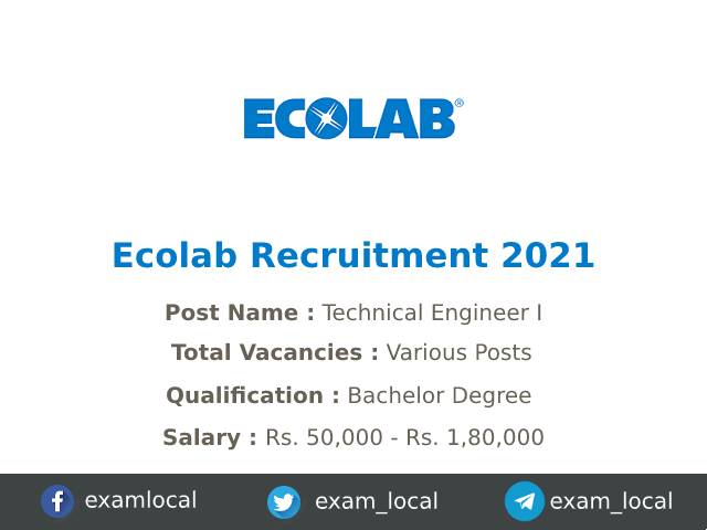 Ecolab Recruitment 2021 | Various Technical Engineer I Jobs - ExamLocal.in