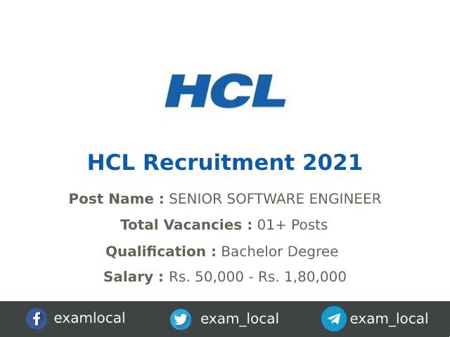 HCL Technologies Recruitment 2021 | 01 SENIOR SOFTWARE ENGINEER Jobs ...