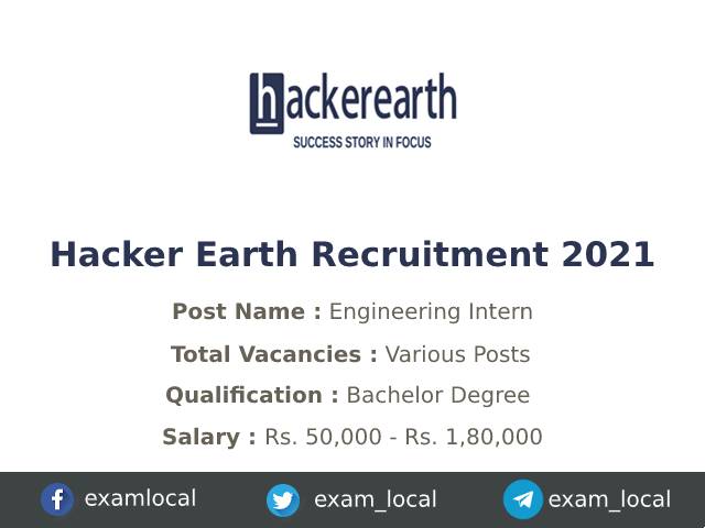 Hacker Earth Technologies Recruitment 2021 | Various Engineering Intern ...