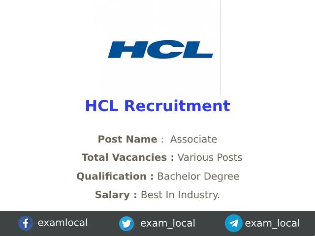 HCL Recruitment 2022 | Various Associate Jobs - ExamLocal.in